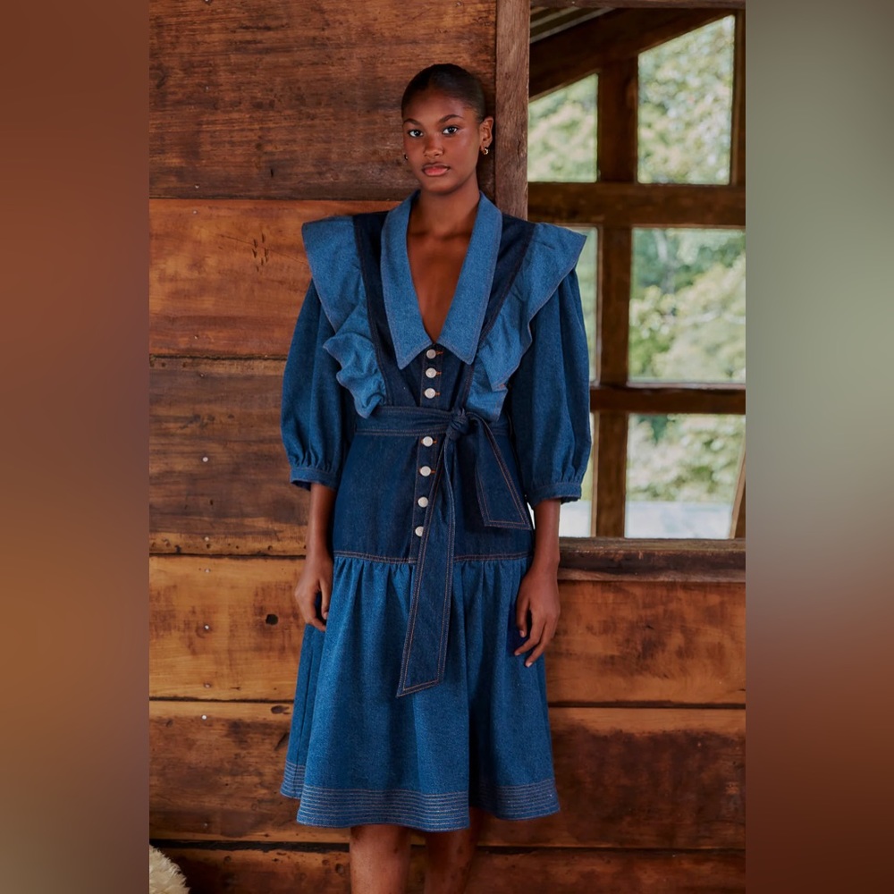 Farm Rio Patch Denim Midi Dress - New with Tags